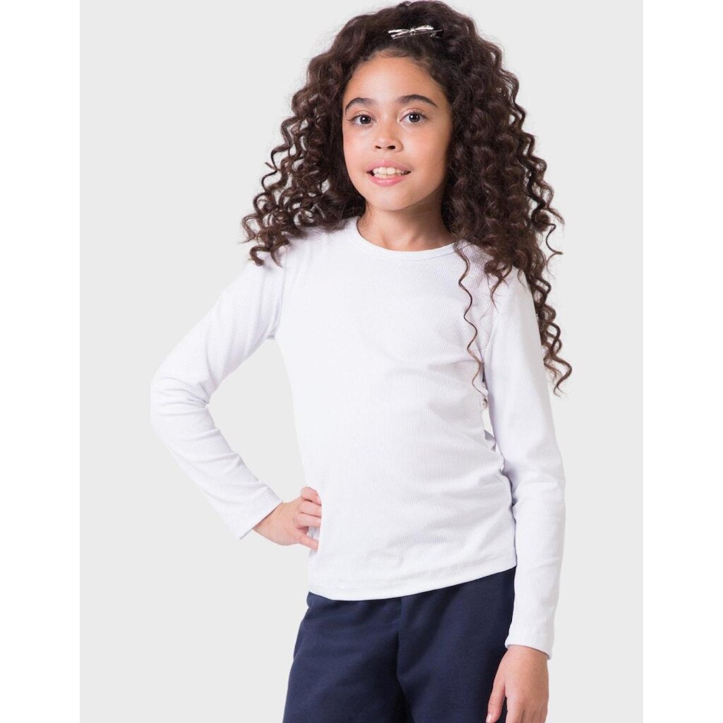 Blusa Canelada Térmica Moda Branco Elegante Dia a Dia Frio Inverno - Feminino 12 a 18 anos