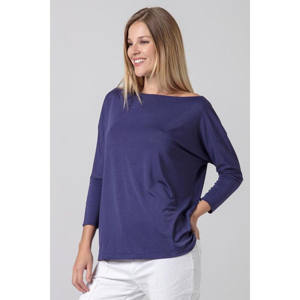 Blusa Canoa Malha Manga 3/4 Azul Marinho - M - Veste do 40 ao 44