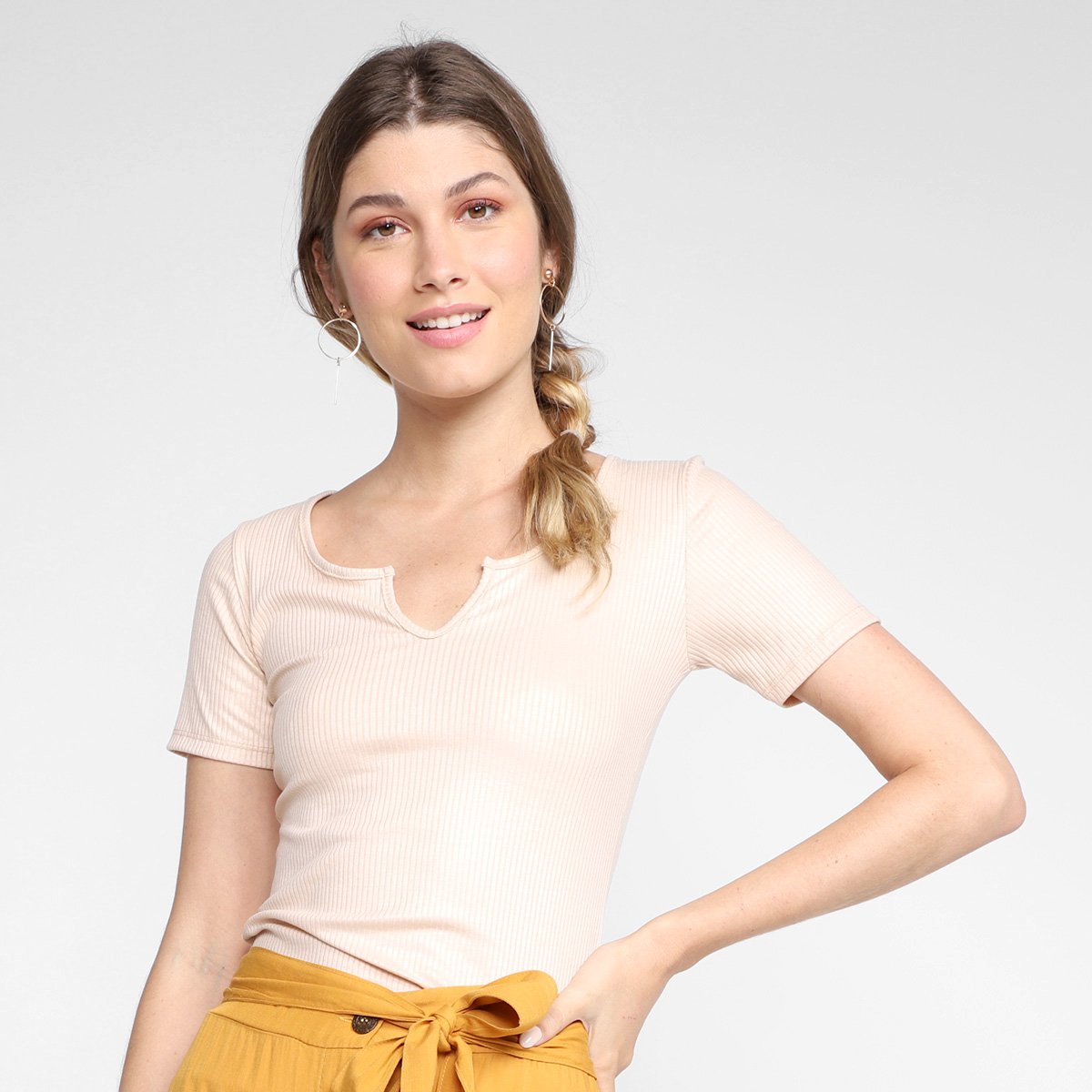 Blusa Cativa Listrada Feminina - Off White Menor preço em Blusa Cativa Listrada Feminina - Off White