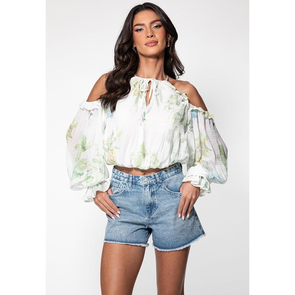 Blusa Chiffon Estampa Garden Lilies Off White
