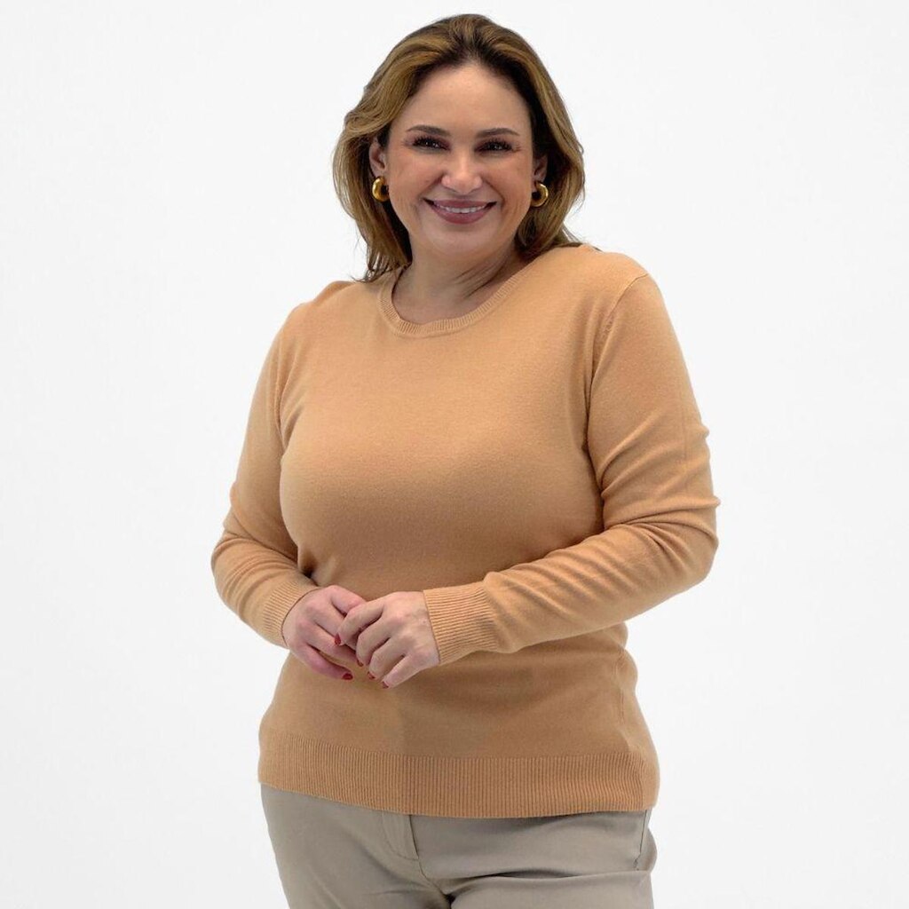 Blusa City Lady Tricot Básica Plus Size Gola Redonda Feminina