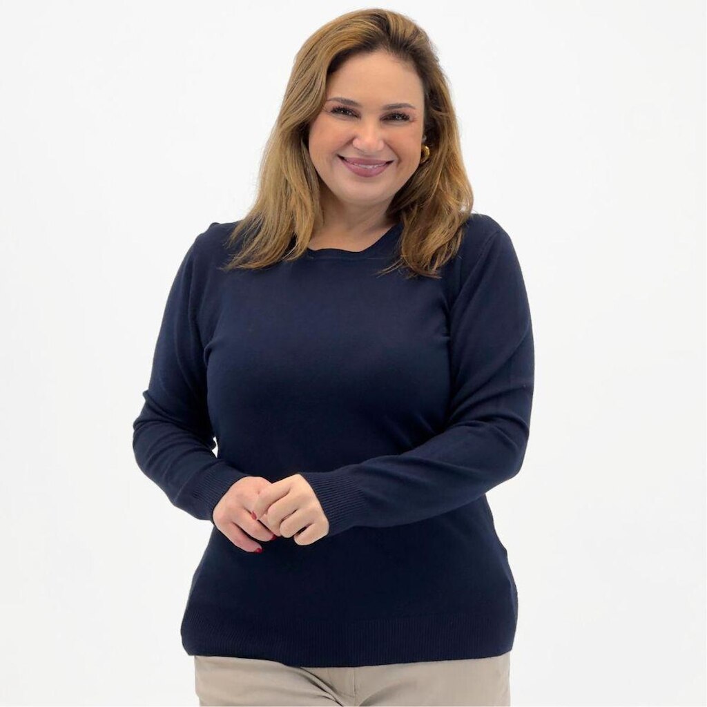 Blusa City Lady Tricot Básica Plus Size Gola Redonda Feminina