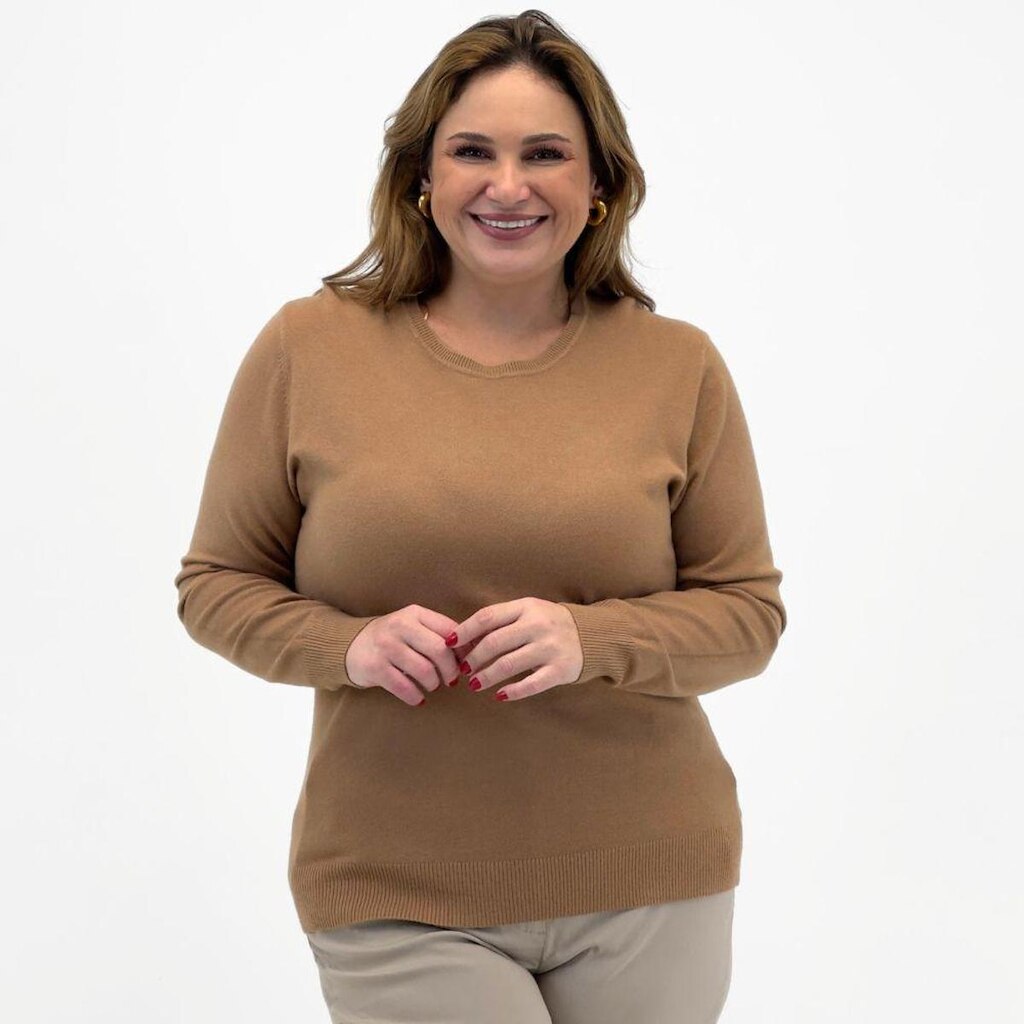 Blusa City Lady Tricot Básica Plus Size Gola Redonda Feminina