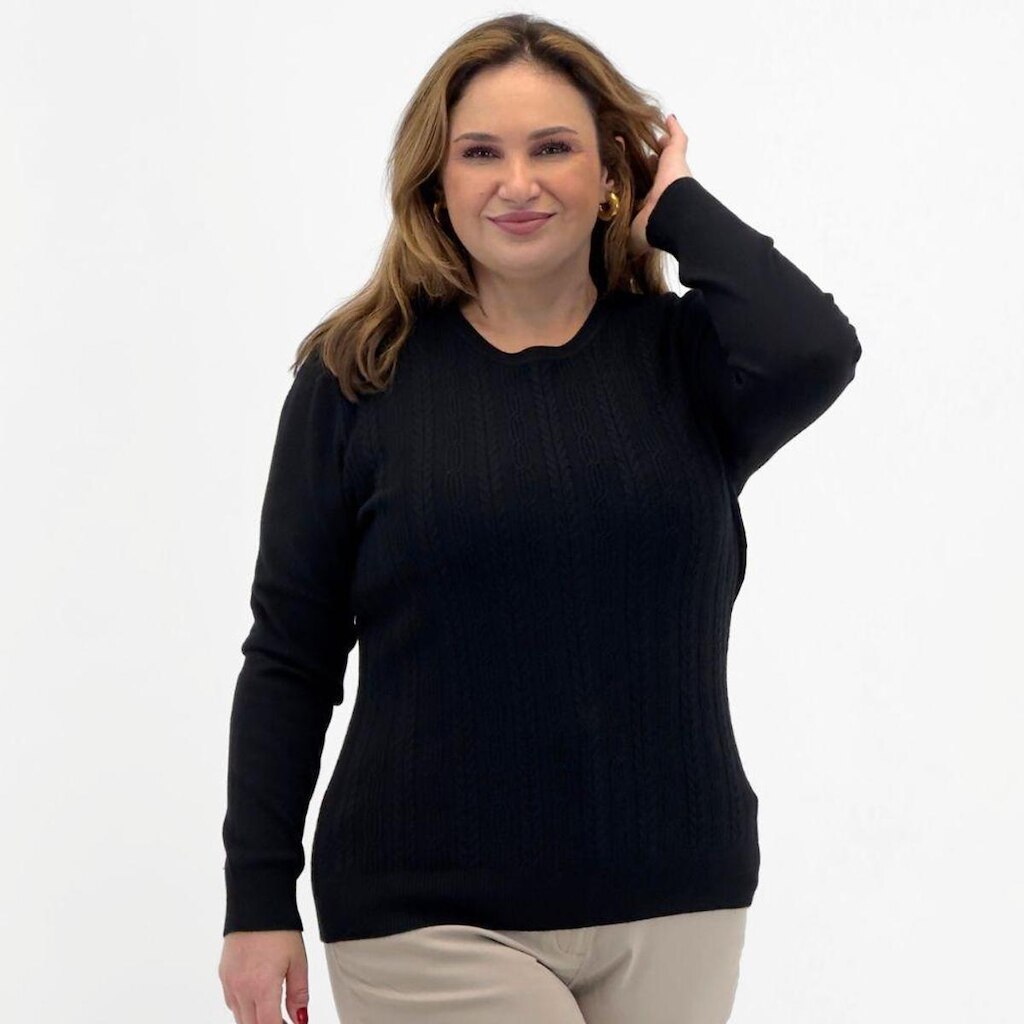 Blusa City Lady Tricot Plus Size Texturizada Gola Redonda Feminina