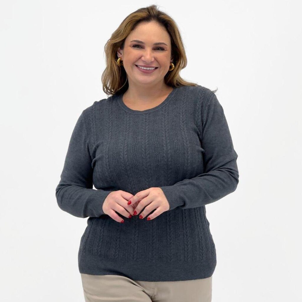 Blusa City Lady Tricot Plus Size Texturizada Gola Redonda Feminina