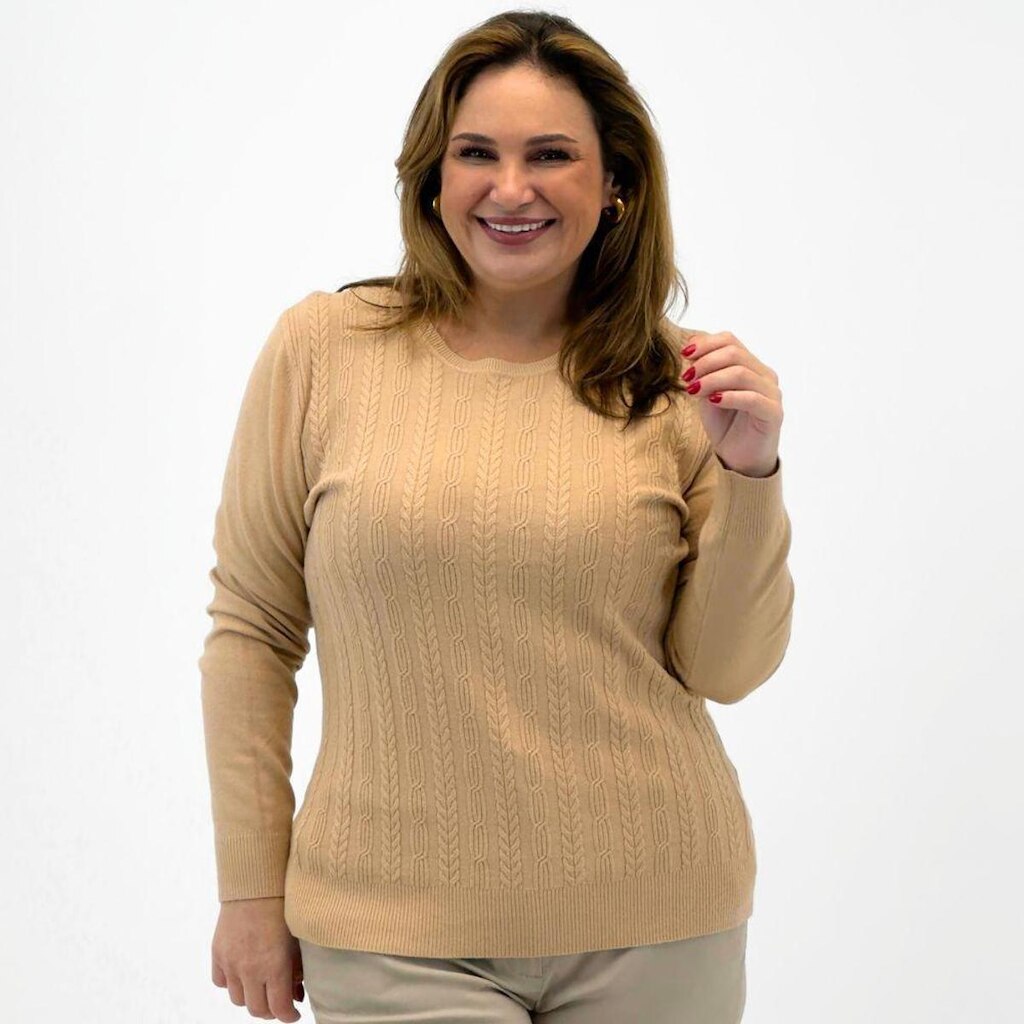 Blusa City Lady Tricot Plus Size Texturizada Gola Redonda Feminina