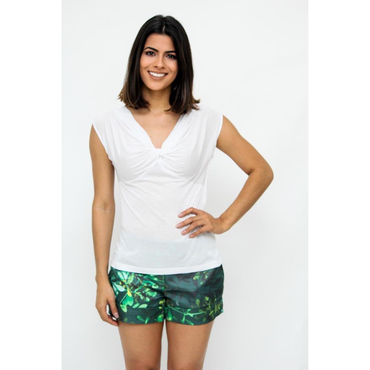 Blusa Clara Arruda Decote Nó Feminina - Branco Menor preço em Blusa Clara Arruda Decote Nó Feminina - Branco