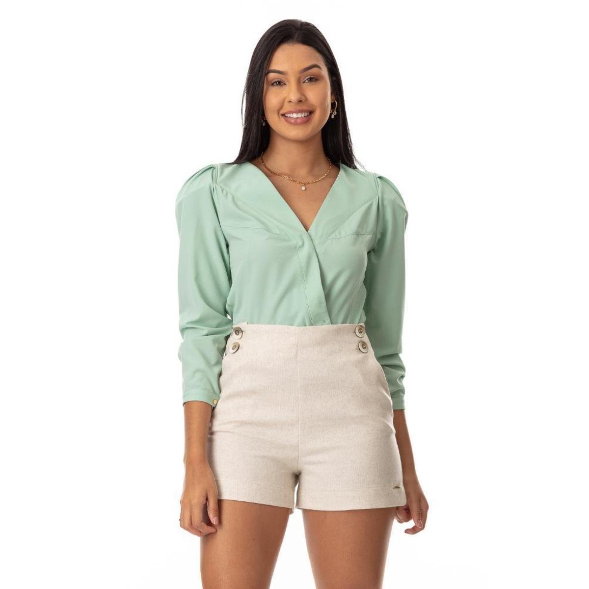 Blusa Clara Arruda Decote Quadrado 20649 - Verde Menor preço em Blusa Clara Arruda Decote Quadrado 20649 - Verde