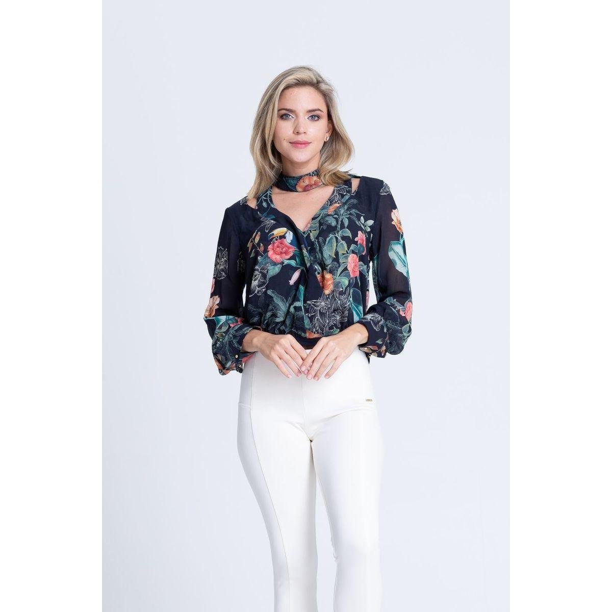 Blusa Clara Arruda Recorte Busto Feminina - Verde Claro e Preto Menor preço em Blusa Clara Arruda Recorte Busto Feminina - Verde Claro e Preto