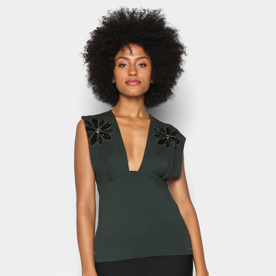 Blusa Colcci Bordada Decote V Feminina - Verde