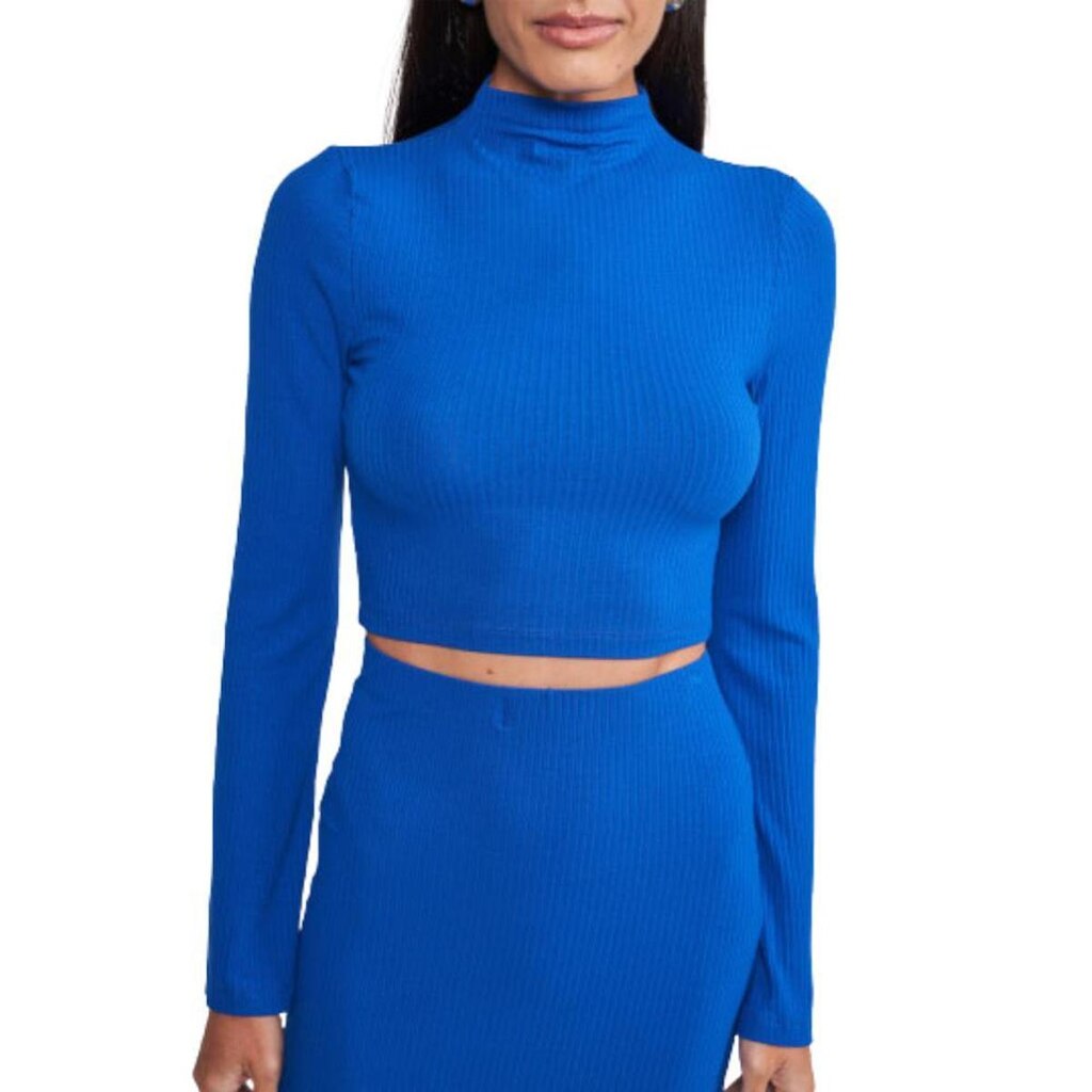 Blusa Colcci Canelada Cropped Manga Longa Gola Alta Azul Ultra Blue