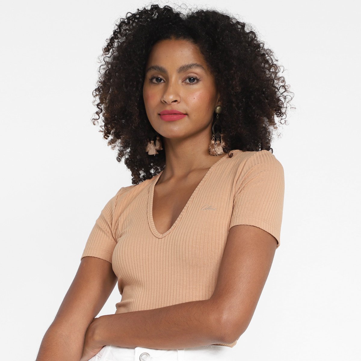 Blusa Colcci Canelada Feminina - Bege Menor preço em Blusa Colcci Canelada Feminina - Bege