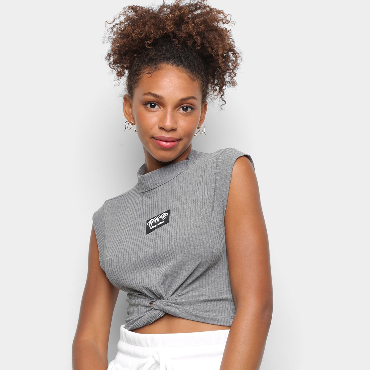 Blusa Colcci Cropped Canelada Torção Feminina - Mescla Menor preço em Blusa Colcci Cropped Canelada Torção Feminina - Mescla