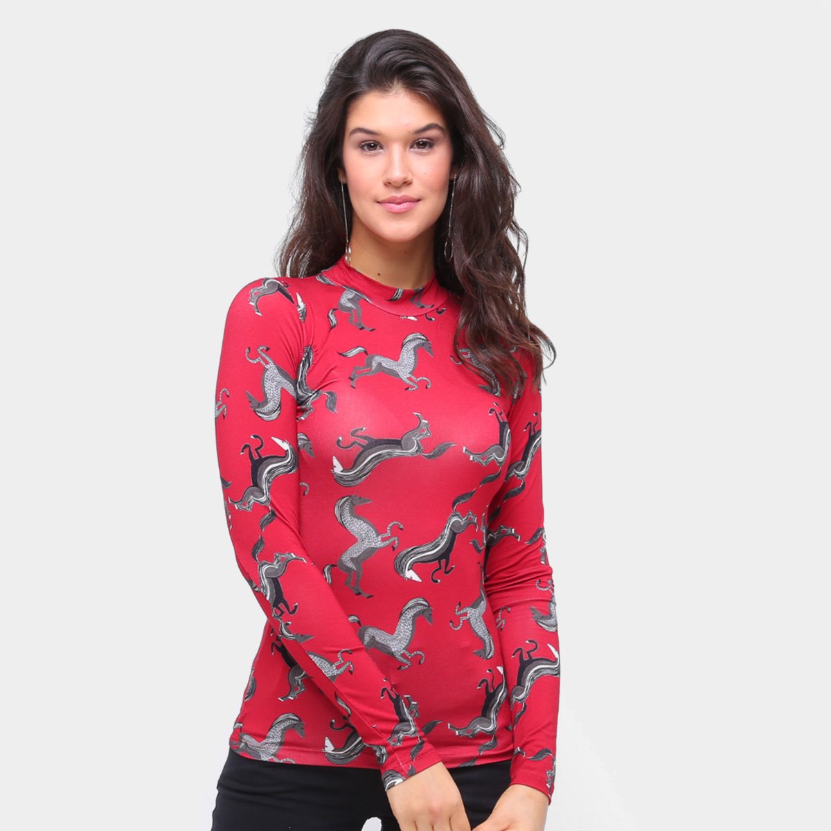 Blusa Colcci Gola Alta Floral Manga Longa Feminina - Vermelho Menor preço em Blusa Colcci Gola Alta Floral Manga Longa Feminina - Vermelho
