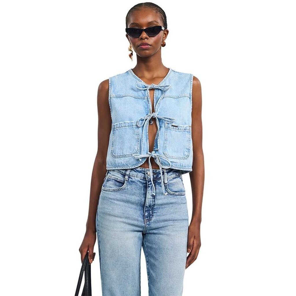 Blusa Colcci Jeans Comfort Com Amarrações Azul Feminina
