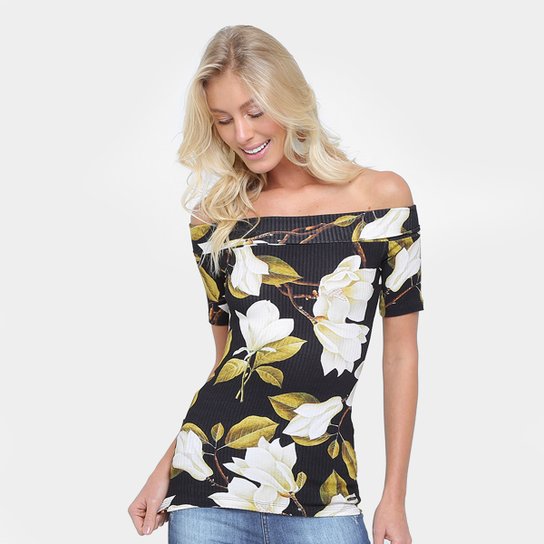 Blusa Colcci Ombro a Ombro Canelada Feminina - Preto