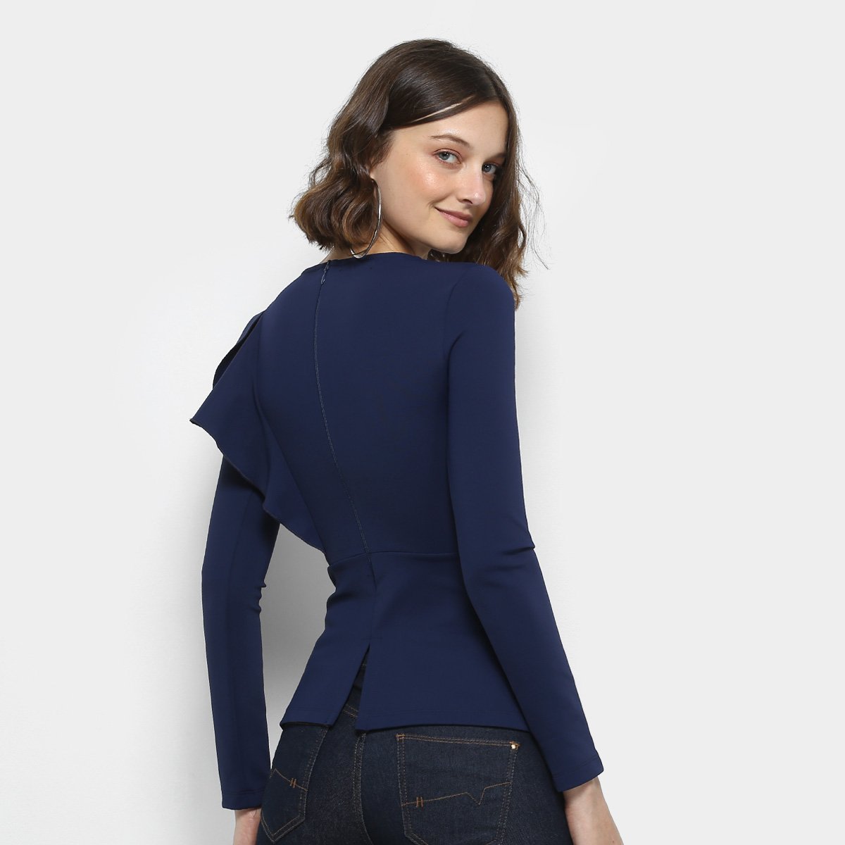 blusa peplum manga longa