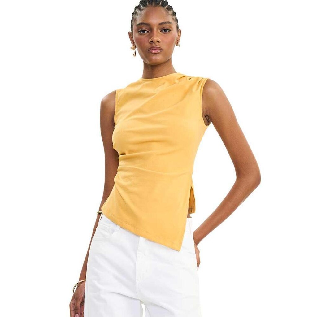 Blusa Colcci Slim Drapeada Assimétrica de Gola Alta