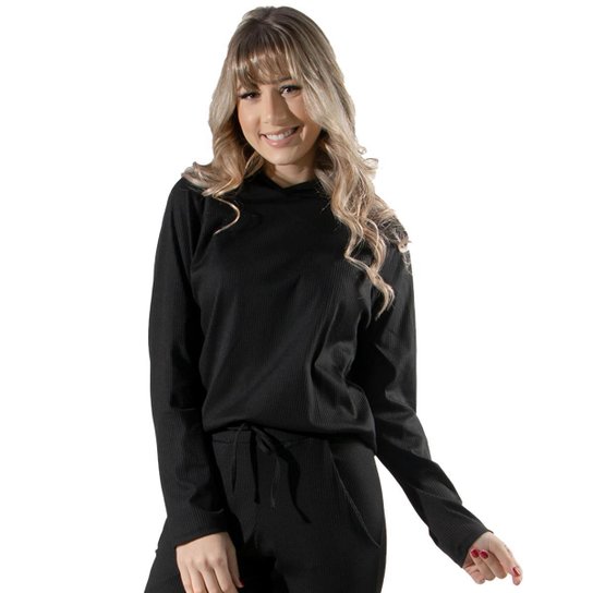 Blusa Comfy Canelada Serra e Mar Modas Com Capuz Frio Roupa Para Inverno Moda Casual