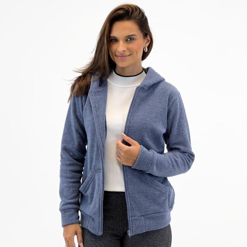 Blusa Cranium Walk em Bouclê com Zíper e Capuz Feminina