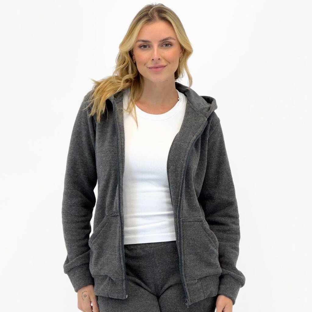 Blusa Cranium Walk em Bouclê com Zíper e Capuz Feminina