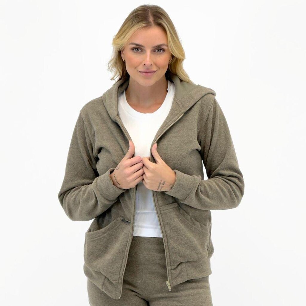 Blusa Cranium Walk em Bouclê com Zíper e Capuz Feminina