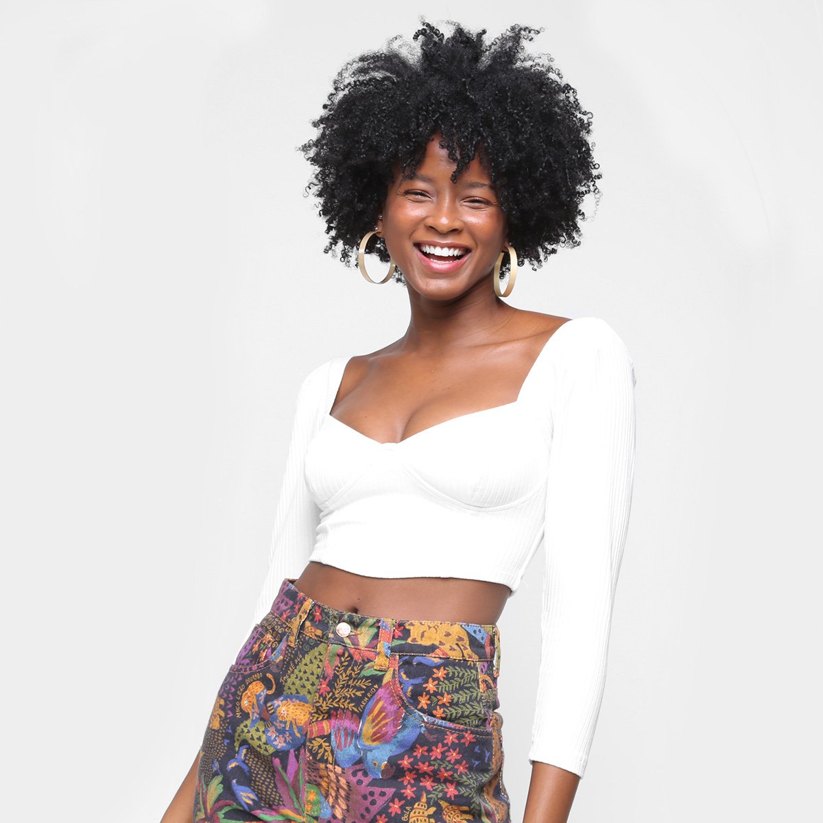 Blusa Cropped Corset Farm Liso Feminina - Off White Menor preço em Blusa Cropped Corset Farm Liso Feminina - Off White