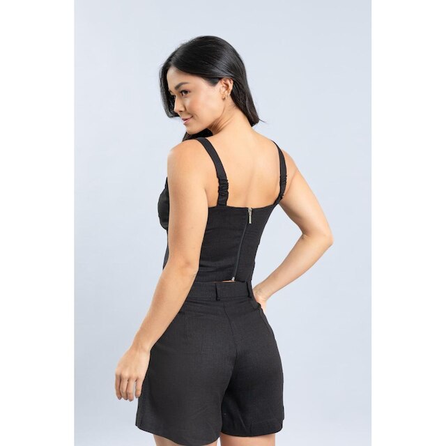 Blusa Cropped em Linho Feminina com Alças Dialogo