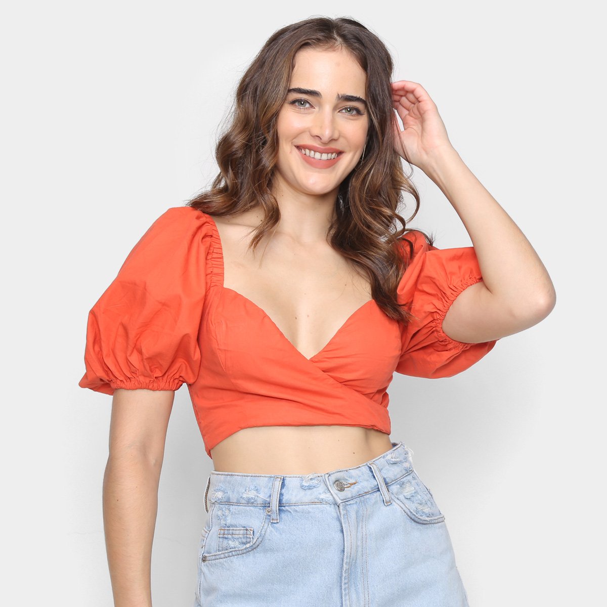 Blusa Cropped Farm Manga Bufante Feminina - Vermelho Menor preço em Blusa Cropped Farm Manga Bufante Feminina - Vermelho