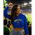 Blusa Cropped Feminina Brasil com Capuz Manga Longa Casual Torcida Poliéster e Viscose - Azul