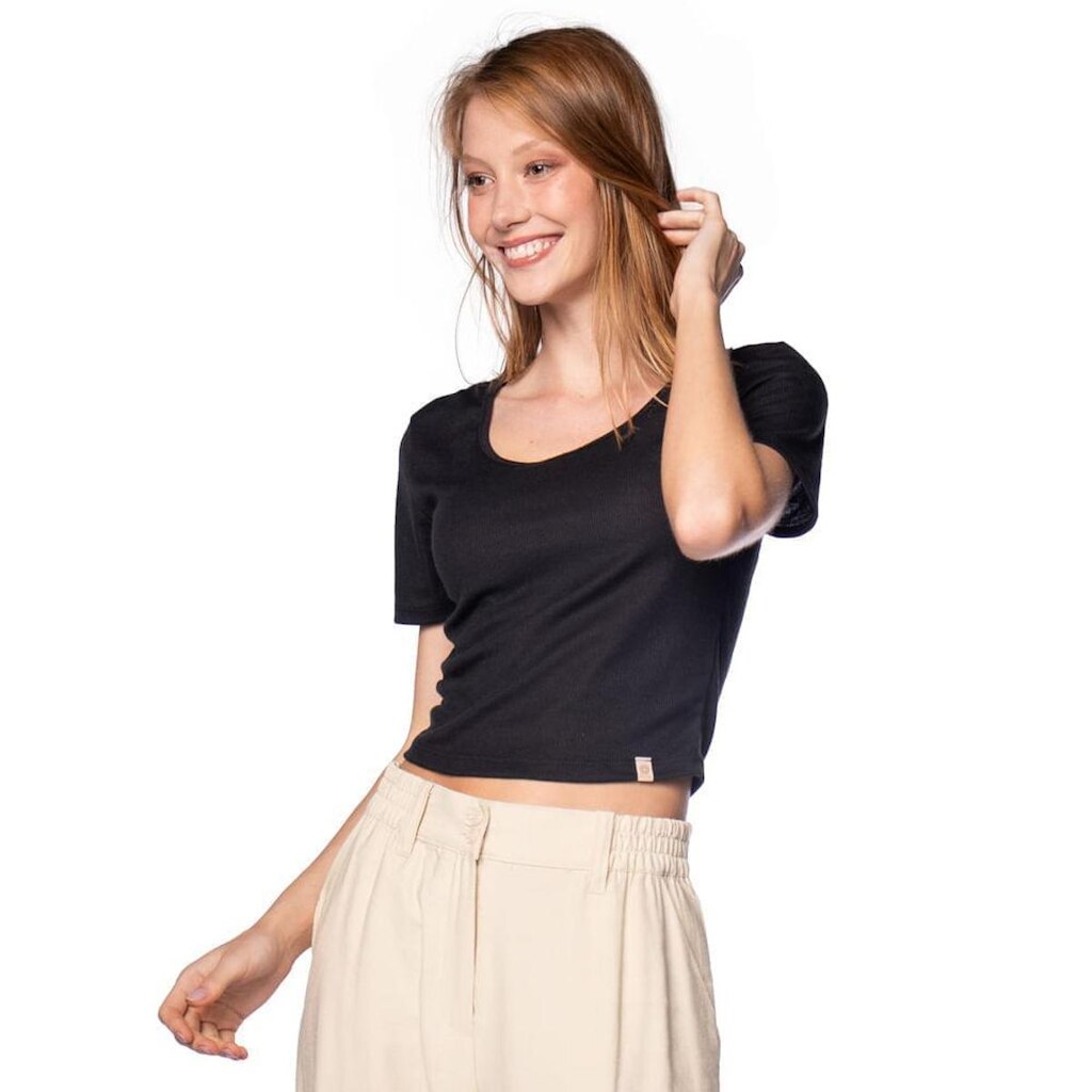 Blusa Cropped Feminina Cativa Ribana Preto