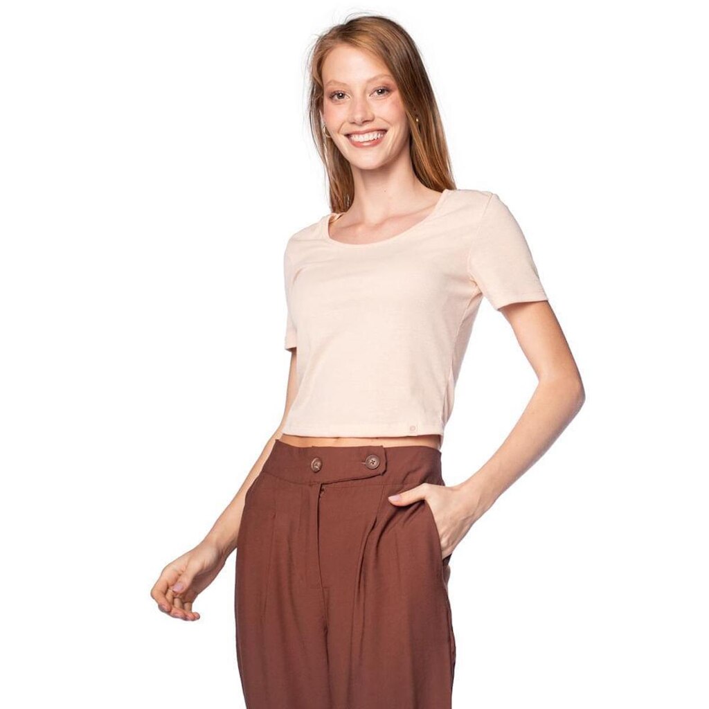 Blusa Cropped Feminina Cativa Ribana Rosa Claro