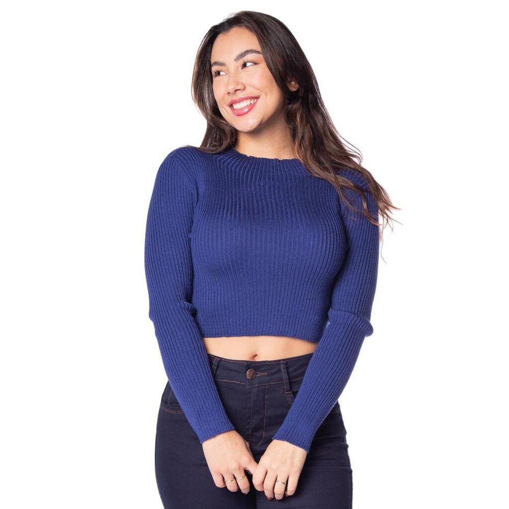 Blusa Cropped Feminina Oliveira Malhas Tricot Marrom