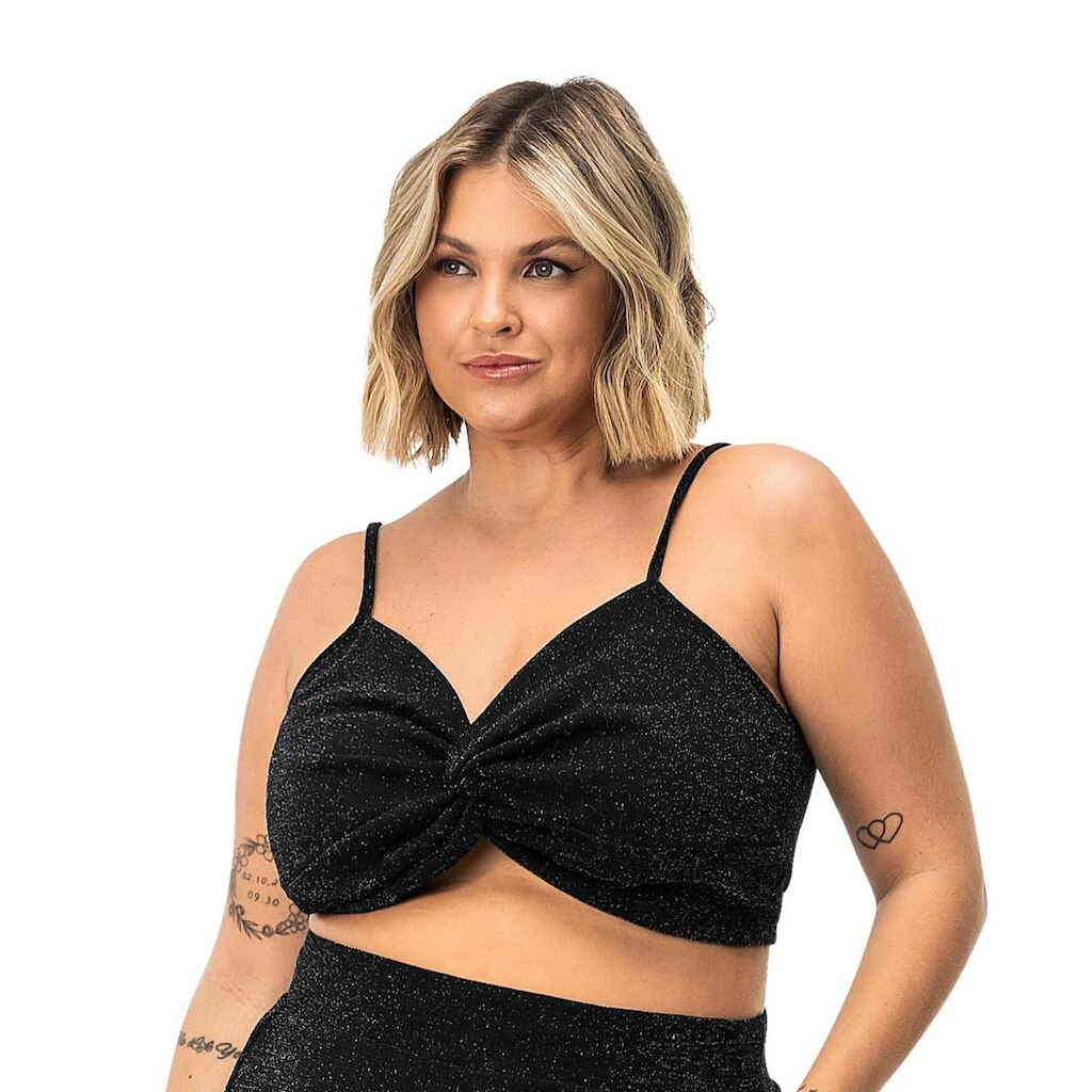 Blusa Cropped Feminina Plus Size Secret Glam Preto