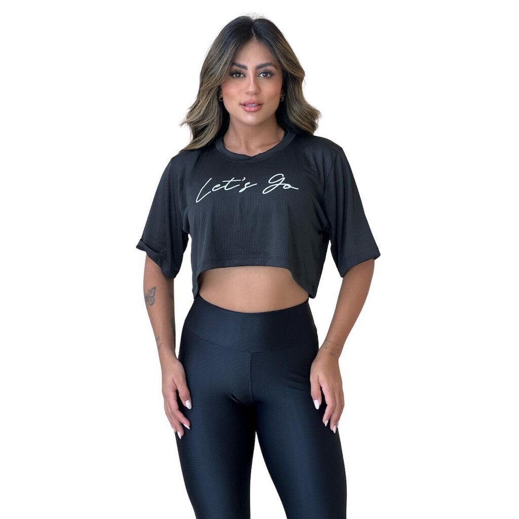Blusa Cropped Feminino Dry Academia Manga Curta Furadinho Fitness