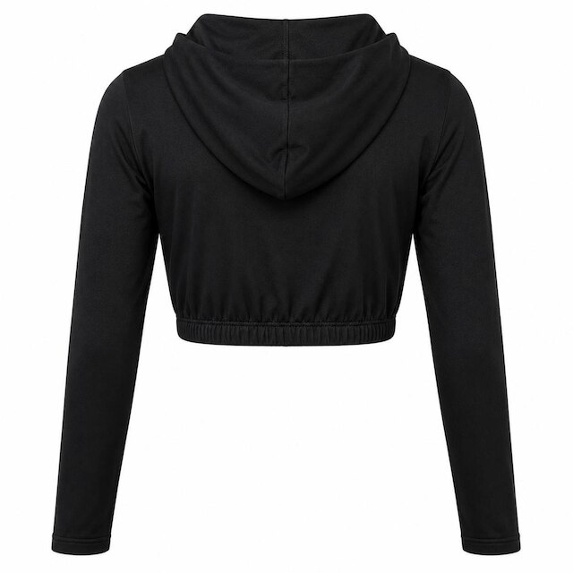 Blusa Cropped Fitness Feminino Poliester de Alto Desempenho Manga Longa com Capuz FOCO Academia