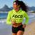 Blusa Cropped Fitness Feminino Poliester de Alto Desempenho Manga Longa com Capuz FOCO Academia - Verde Claro+Verde Limão