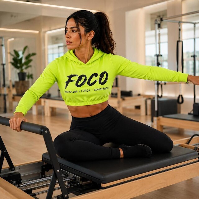 Blusa Cropped Fitness Feminino Poliester de Alto Desempenho Manga Longa com Capuz FOCO Academia