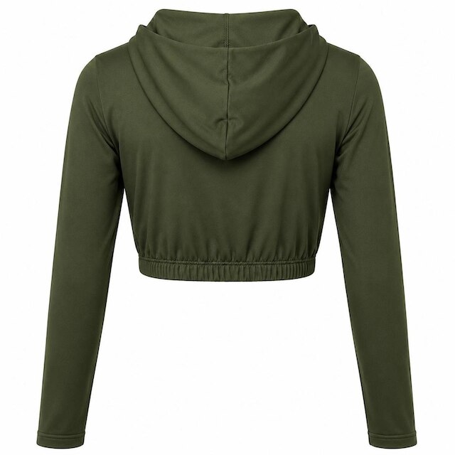 Blusa Cropped Fitness Feminino Poliester de Alto Desempenho Manga Longa com Capuz FOCO Academia
