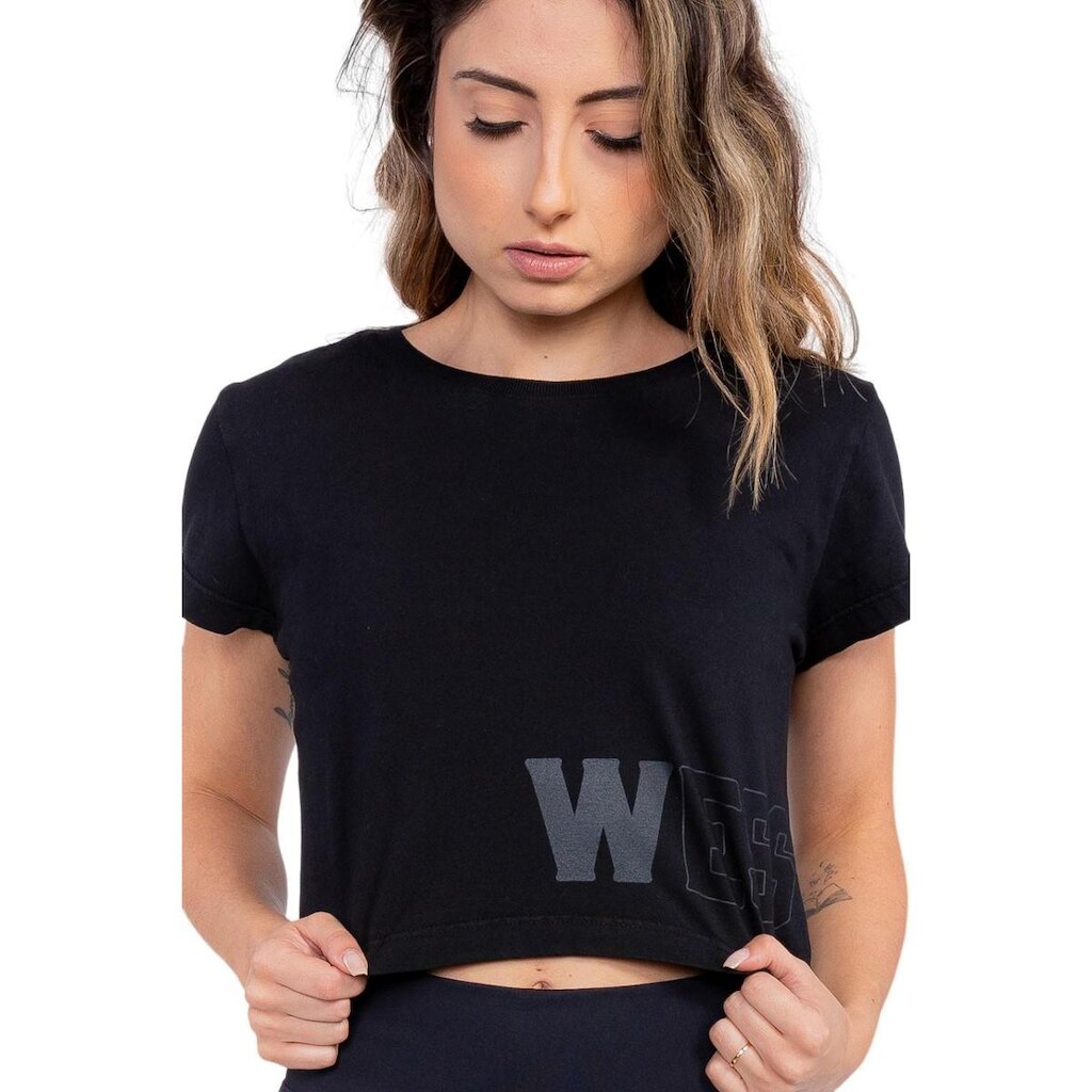 Blusa Cropped Fitness Wess Clothing Preta