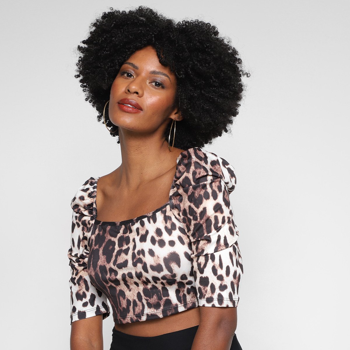 Blusa Cropped Lança Perfume Estampada Feminina - Onça Menor preço em Blusa Cropped Lança Perfume Estampada Feminina - Onça