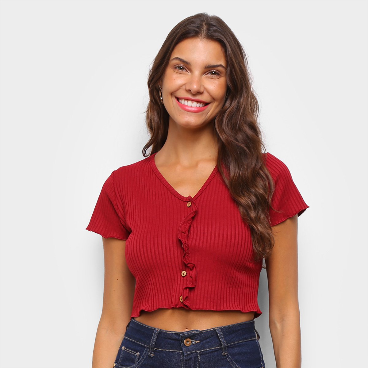 blusa cropped botoes farm