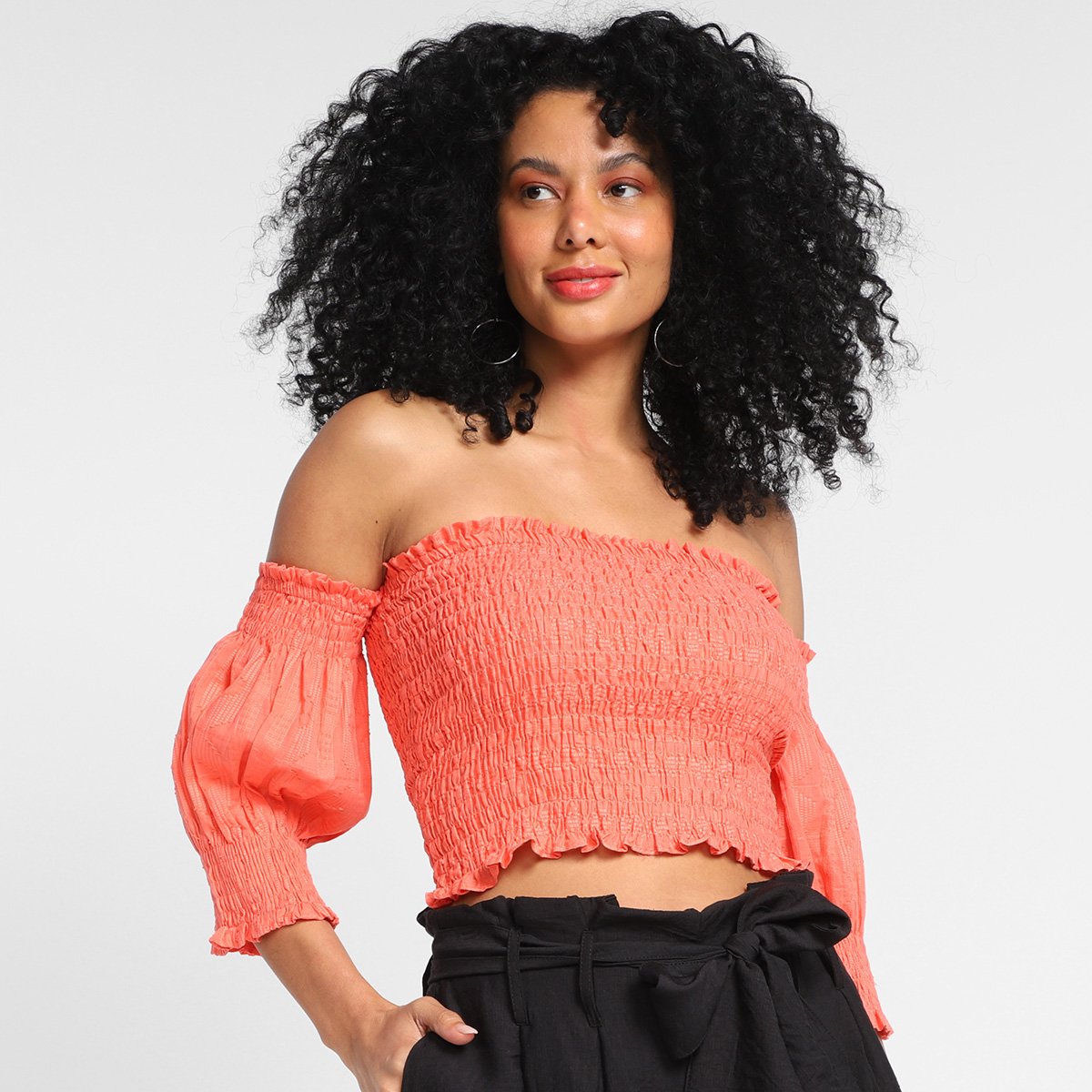 Blusa Cropped Loved Lastex Manga 3/4 Feminina - Violeta é boa?