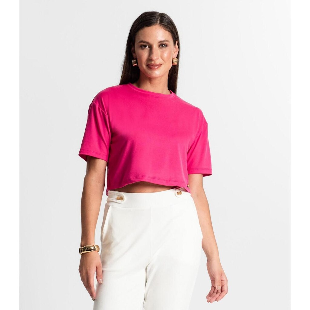 Blusa Cropped Manga Curta Rovitex Rosa