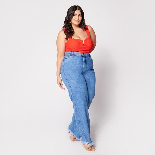 Blusa Cropped Plus com Aro em V e Bojo Laranja
