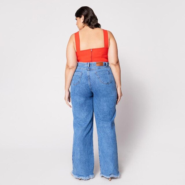 Blusa Cropped Plus com Aro em V e Bojo Laranja