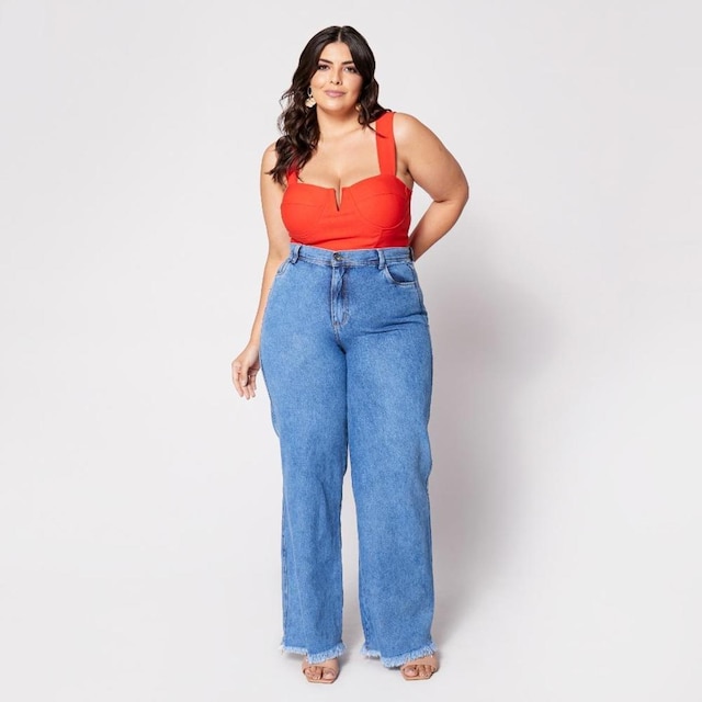 Blusa Cropped Plus com Aro em V e Bojo Laranja