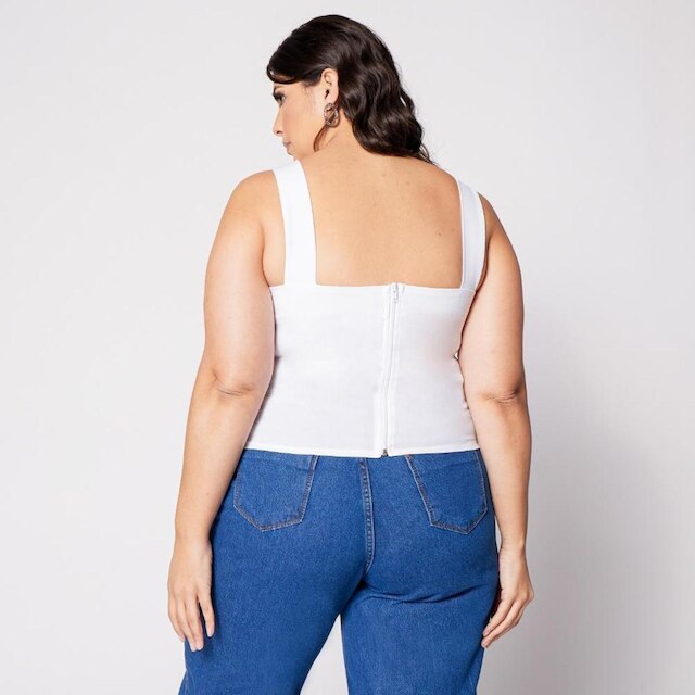 Blusa Cropped Plus Decote Reto com Bojo Branco