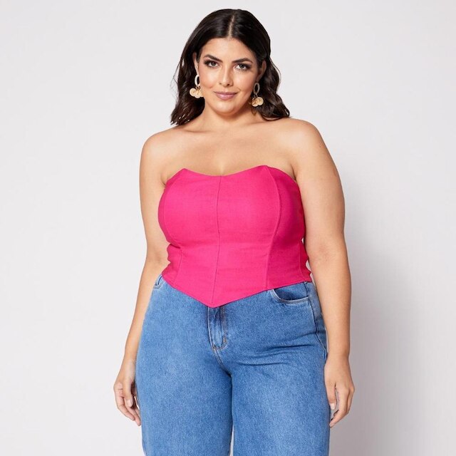 Blusa Cropped Plus Morcego com Bojo Rosa