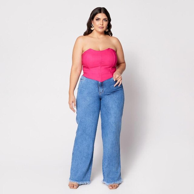 Blusa Cropped Plus Morcego com Bojo Rosa